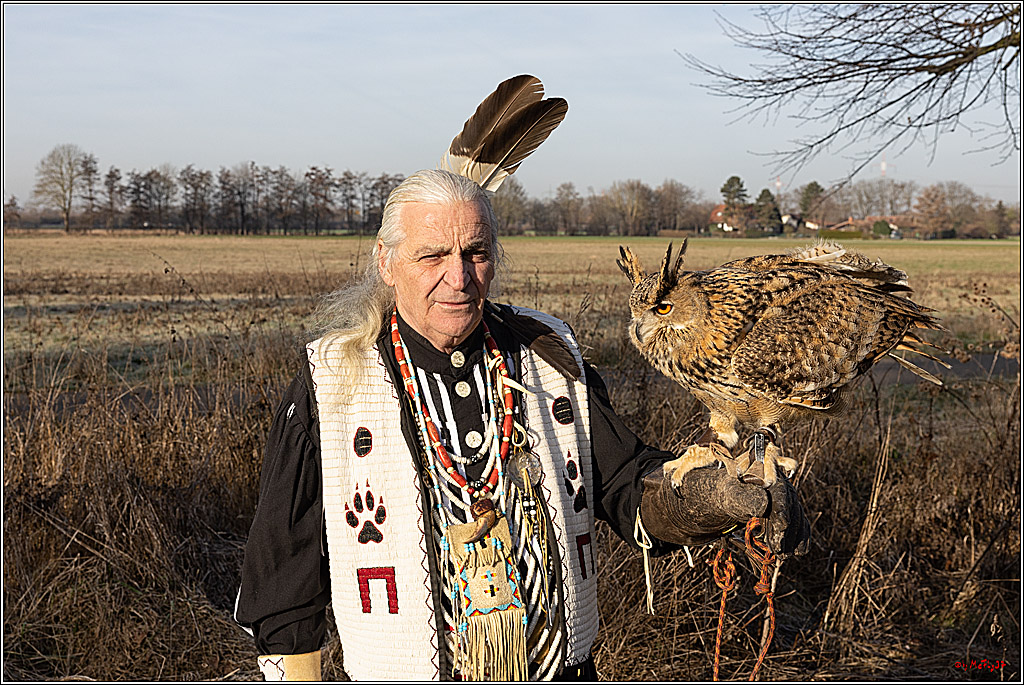 Cheyenne-Halbblut Hunting Wolf in der Falknerei Pierre Schmidt; Gymnich, 09.02.2023